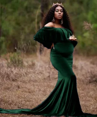 Autumn Pregenant Photography Off Shoulder Mermaid Velvet Gown