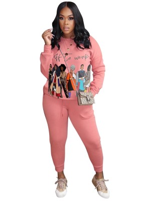 Winter Print O-Neck Casual Sweatsuit