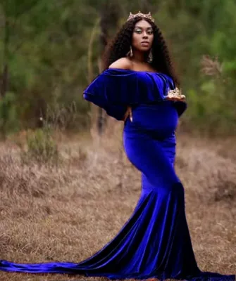 Autumn Pregenant Photography Off Shoulder Mermaid Velvet Gown