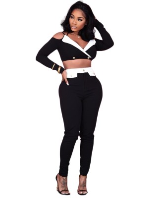 Autumn Party Contrast Sexy Crop Top and Pants Set