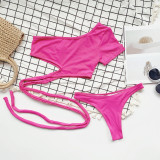 Two Piece Pink One Shoulder Strings Swimwear