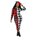 Autumn Casual Plaid Print Contrast Long Dress