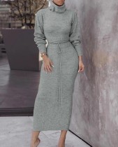 Winter Matching Knitted Turtleneck Top and Pencil Skirt Set