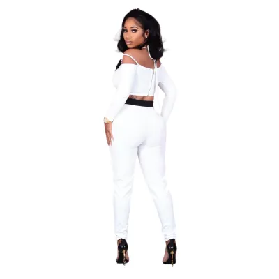 Autumn Party Contrast Sexy Crop Top and Pants Set
