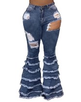 Autumn Stylish Cut Out Tassels Flare Jeans