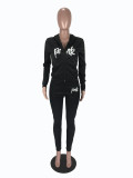 Autumn Letter Print Tight Hoody Tracksuit