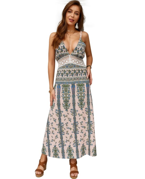 Summer Bohemian Print Strap Long Dress