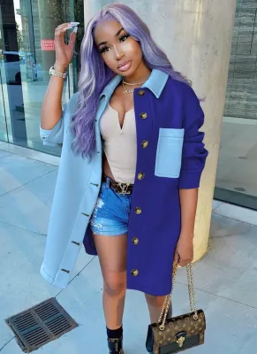 Winter Contrast Color Pocketed Long Jacket