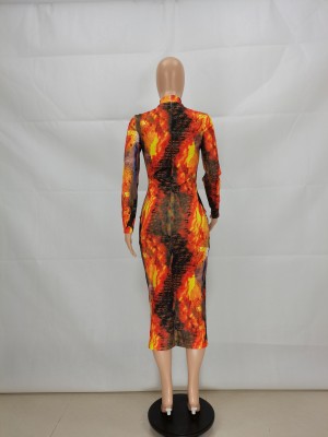 Autumn Party Colorful Sexy Long Sleeve Midi Dress