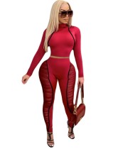 Autumn Party Sexy Tight Crop Top and Patchwork High Waist Pants Set