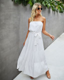 Summer Solid Plain Strapless A-line Long Formal Dress