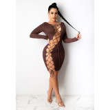 Autumn Party Sexy Lace Up Ribbed Mini Dress