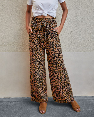 Summer Casual High Waist Print Leopard Wide Trousers