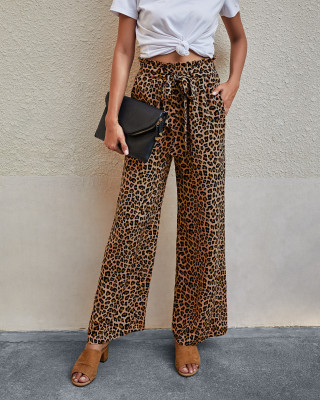 Summer Casual High Waist Print Leopard Wide Trousers