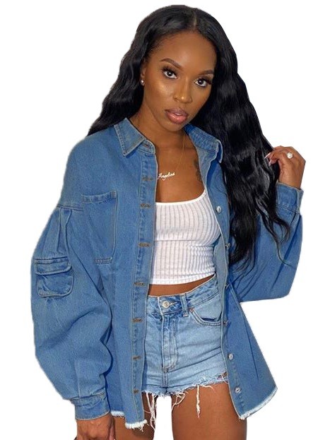 Autumn Puff Sleeve Button Up Denim Jacket