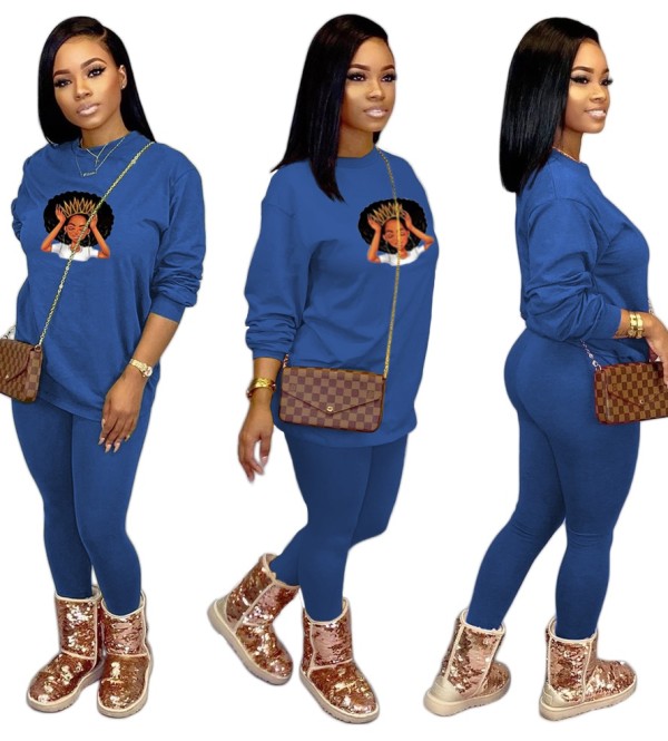 Autumn African Cartoon Print Long Sleeve Tracksuit