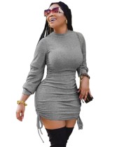 Afircan Solid Long Sleeve Drawstring Knitted Dress