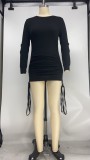 Afircan Solid Long Sleeve Drawstring Knitted Dress