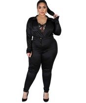 Plus Size Satin Wrapped Bodysuit and Matching Pants Set