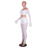 Autumn Party Sexy Mesh Strapless Crop Top and Pants Set