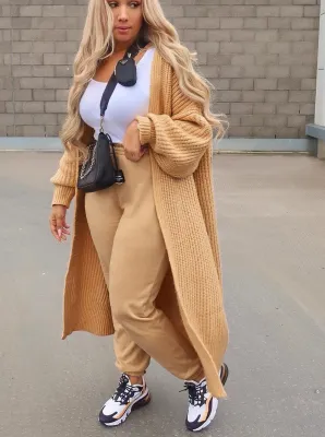 Winter Puff Sleeves Long Plain Sweater Coat