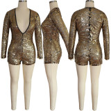 Autumn Sequins Gold Deep-V Bodycon Rompers