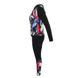 Autumn Print Colorful Zipper Hoody Tracksuit