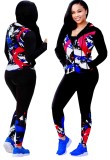 Autumn Print Colorful Zipper Hoody Tracksuit