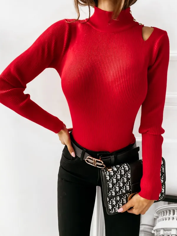 Autumn Turtleneck Cut Out Knitted Basic Top
