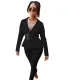 Autumn V-Neck Patchwork Peplum Two Piece Plain Formal Suit