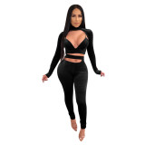 Autumn Party Sexy Cut Out Crop Top and Pants Set