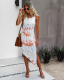 Summer Elegant Tie Dye Irregular Strap Long Dress