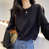 Autumn Solid Plain Zipped Sleeves O-Neck Shirt