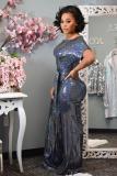 Summer Party Metallic Sexy O-Neck Loose Jumpsuit with Belt