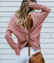 Autumn Sexy Cross Back Pullover Sweater with Bat Sleeves