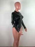 Winter Party Sexy Zip Up Long Sleeve Leather Bodysuit