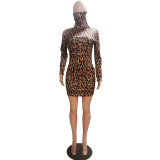 Autumn Leopard Print Mini Party Dress