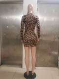 Autumn Leopard Print Mini Party Dress