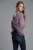 Autumn Sexy Cross Back Pullover Sweater with Bat Sleeves