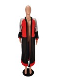 Autumn Contrast Color Long Cardigans with Full Sleeves