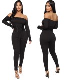 Autumn Party Solid Plain Lace Up Sexy Strapless Jumpsuit