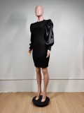 Autumn Black Puff Sleeves Formal Party Dress