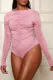 Autumn Sexy Ruched Plain Bodysuit