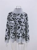Winter Leopard Print Turtleneck Long Regular Sweater