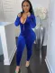 Autumn Party Blue Zip Up Hoody Bodycon Jumpsuit
