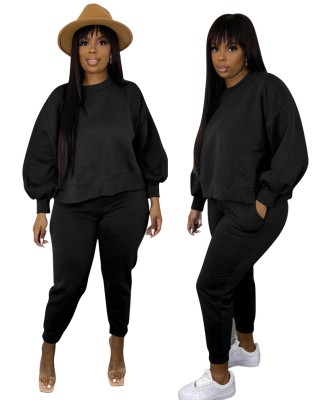Winter Casual Solid Plain O-Neck Sweat Suit
