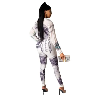 Autumn Dollar Print Tied Blouse and Matching Pants Set
