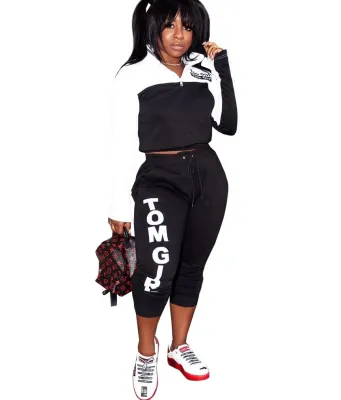 Autumn Print Crop Top and Pants Sweat Suit