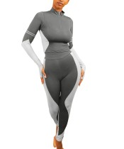 Autumn Sports Fitness Contrast Shirt and Legging Set