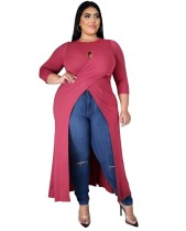 Plus Size Autumn High Low Keyhole Wrapped Long Shirt